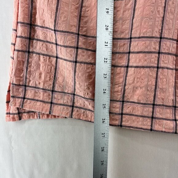 Gloria Vanderbilt Blouse Size M Seersucker Plaid Popover Short Sleeve Pink - Picture 11 of 11